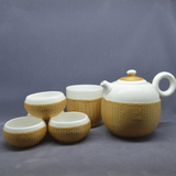 竹编功夫茶具茶杯茶壶花器手工编织陶瓷茶具骨瓷
